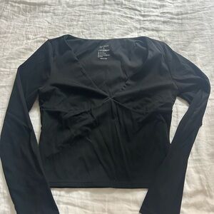 Black Long-Sleeve V-Neck Women's Top, Stretch Fit